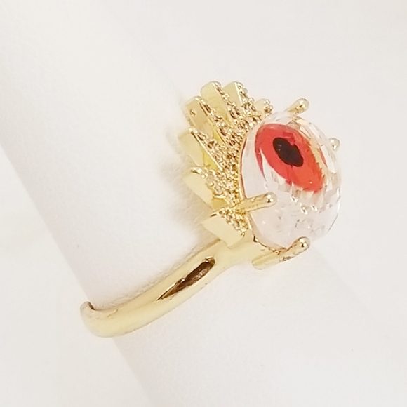 Evil Eye Adjustable Ring. Red. 18K Gold Plated. New - Picture 4 of 7